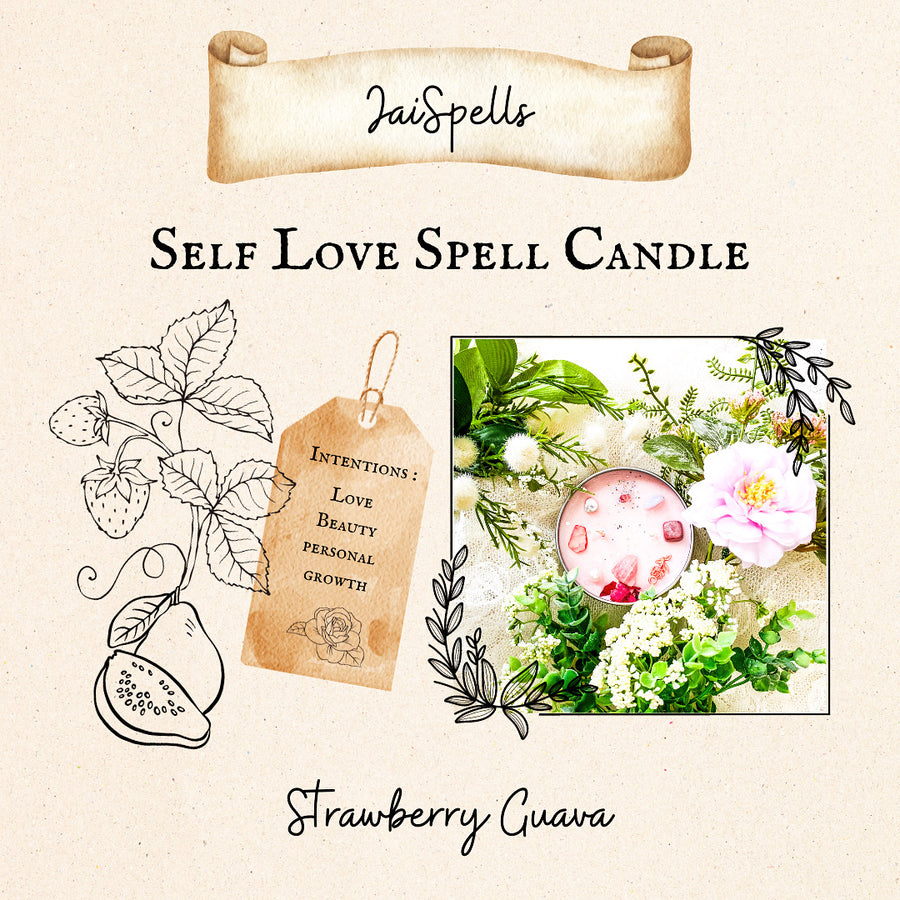 SELF LOVE (8 OZ) W/ Rose & Clear Quartz~🍓Strawberry Guava Scent (WOOD wick) SCENT Bag Included